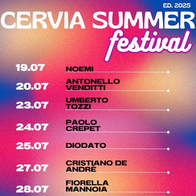 Cervia Summer Festival: Noemi, Venditti, Tozzi, Paolo Crepet, Diodato, Cristiano de Andrè e Fiorella Mannoia